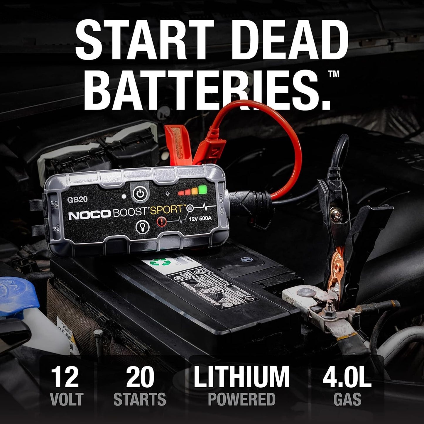 Avviatore di emergenza al litio NOCO Boost GB20 UltraSafe 500A 12V per veicoli