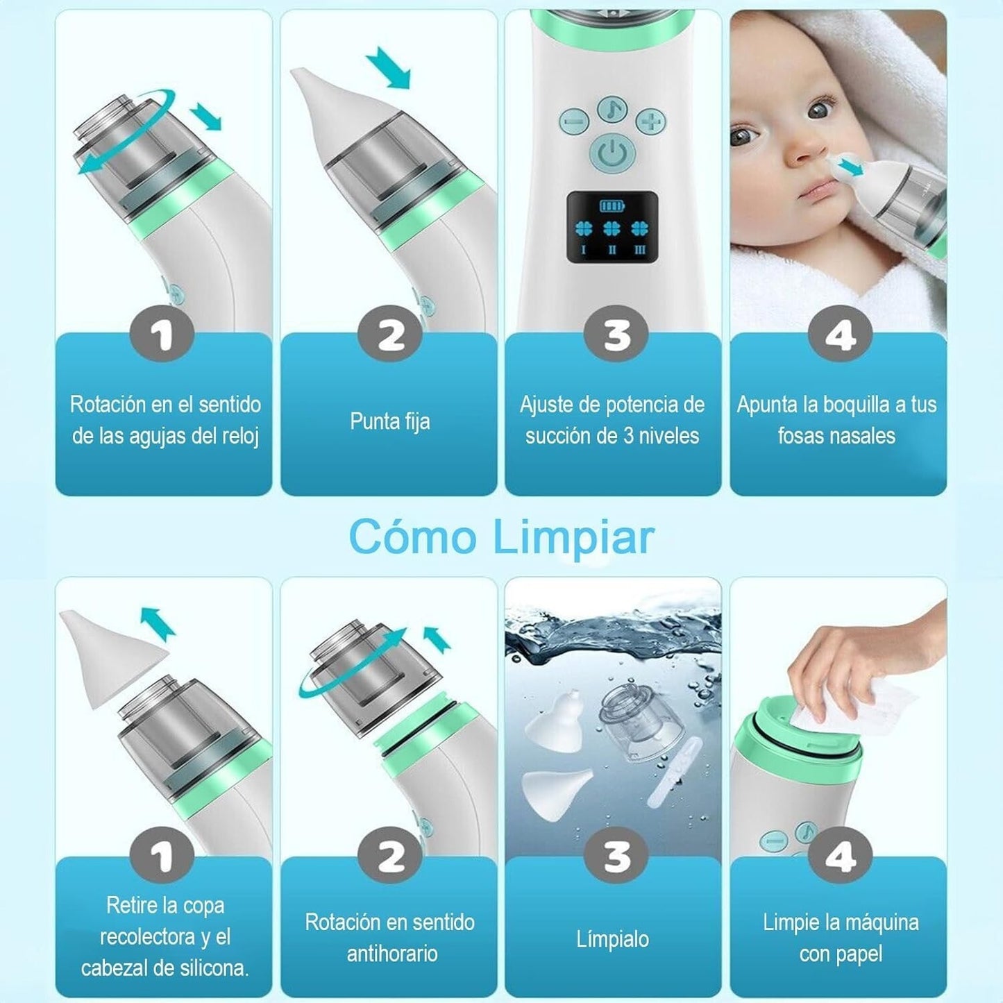 Pulitore nasale elettrico per bambini, aspiratore di muco per bambini