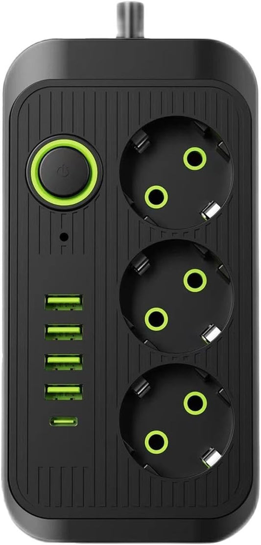 Multipresa Ciabatta 3 Prese 4 USB-A USB-C Prolunga 2m Ricarica Rapida Nero 250V