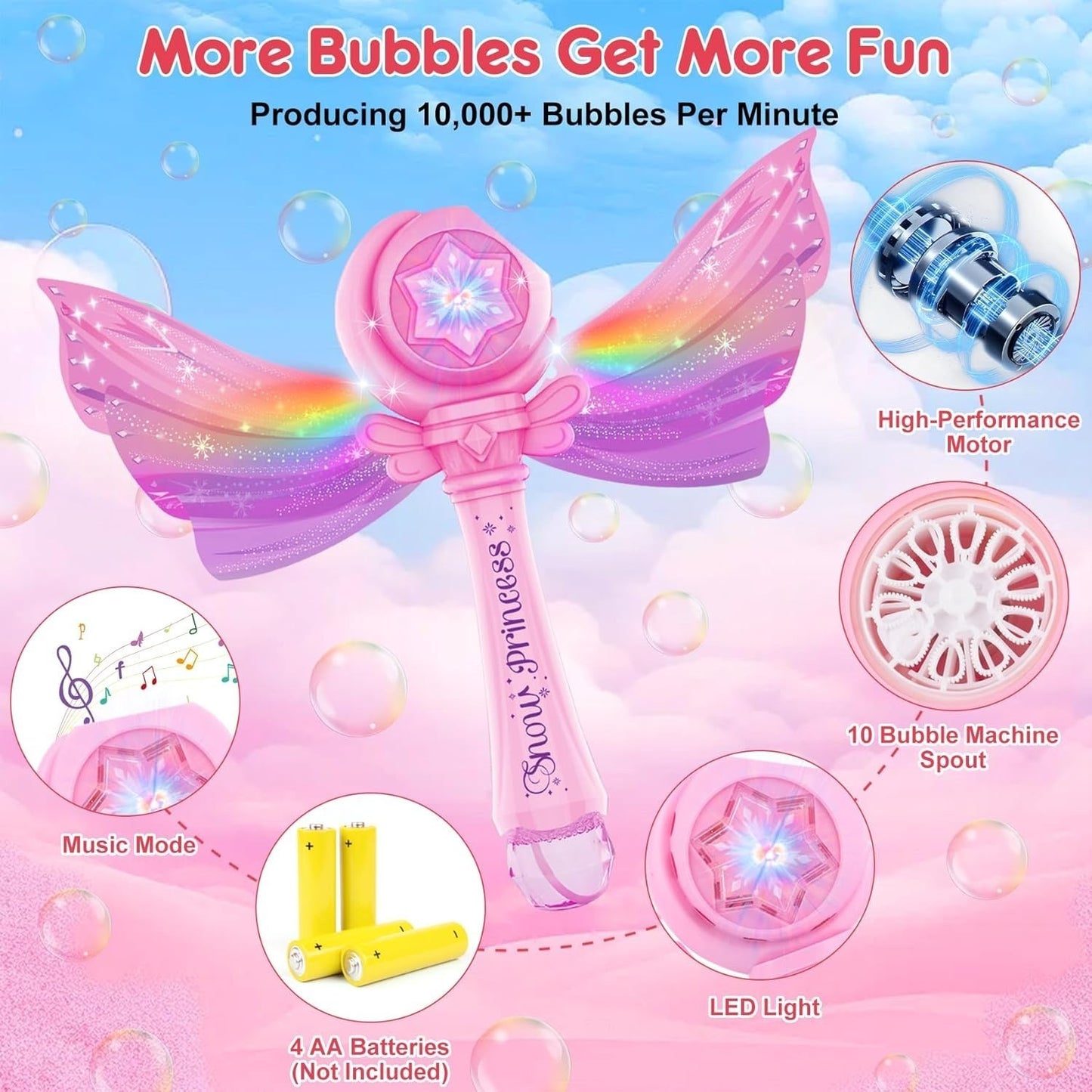 Macchina  Bacchette per bolle di sapone per bambine con luce e musica