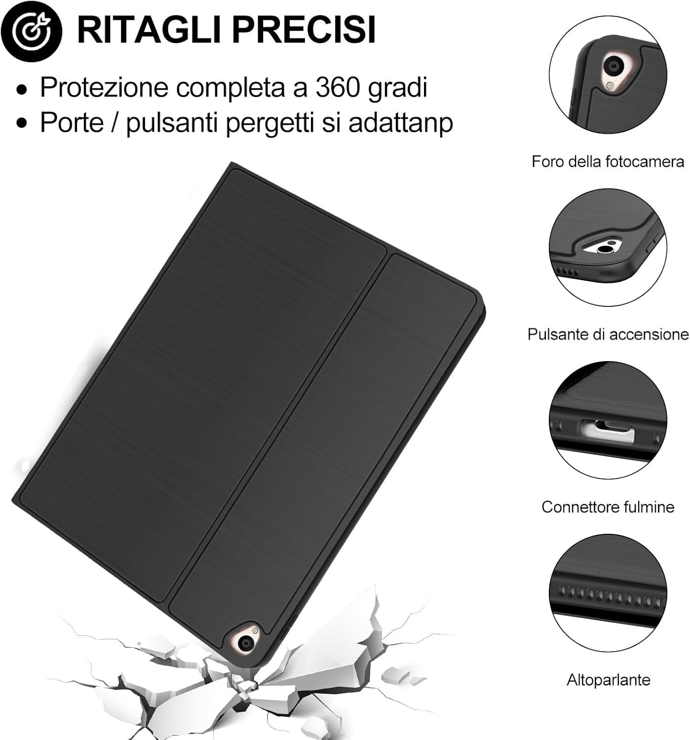 Cover e Tastiera per iPad 9a/8a/7a Generazione, per iPad 10.2" Retroilluminata