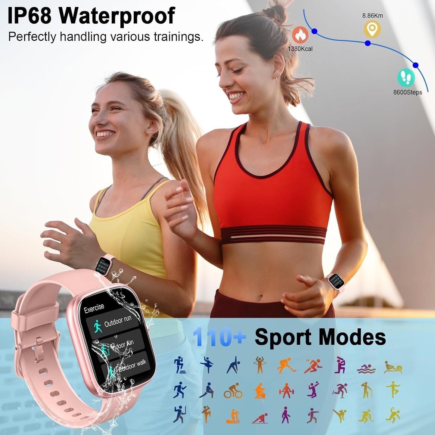 Smartwatch uaue T60 Donna 1.91" Orologio Fitness chiamate IP68 Sportivo SpO2
