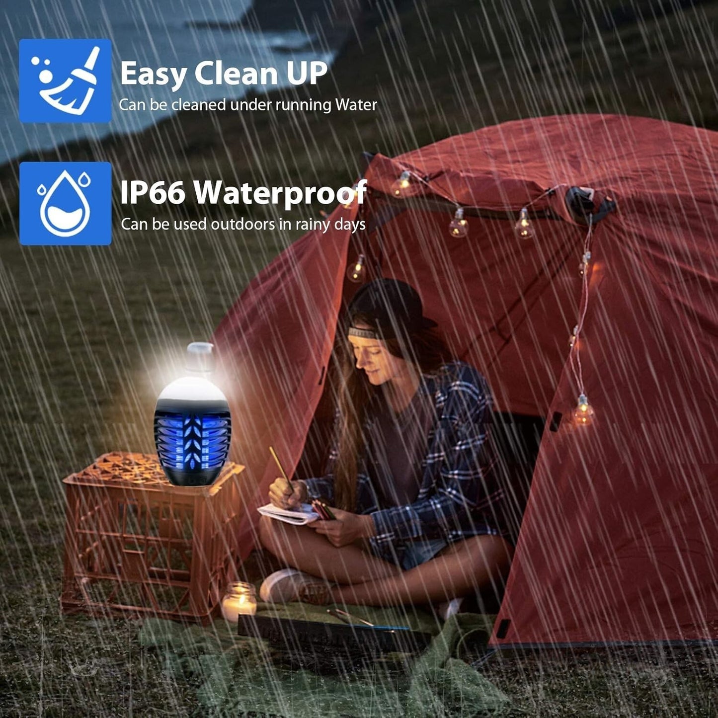 Lampada antizanzare campeggio per esterni con batteria ricaricabile USB 2 in 1