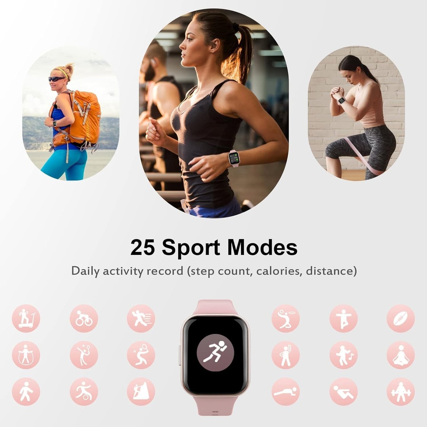 Jugeman Q23 Smartwatch Donna Rosa Orologio Fitness 1.69'' HD 25 Sportivo IP68