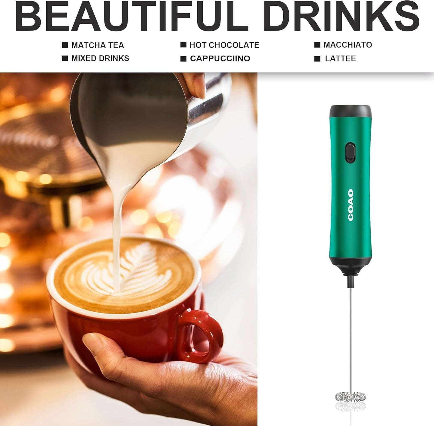 Mini schiumalatte elettrico potente e verde ricaricabile portatile COAO