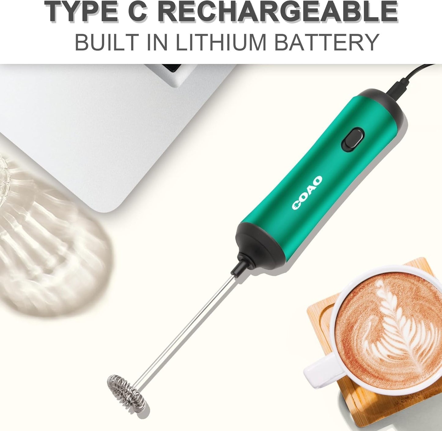 Mini schiumalatte elettrico potente e verde ricaricabile portatile COAO