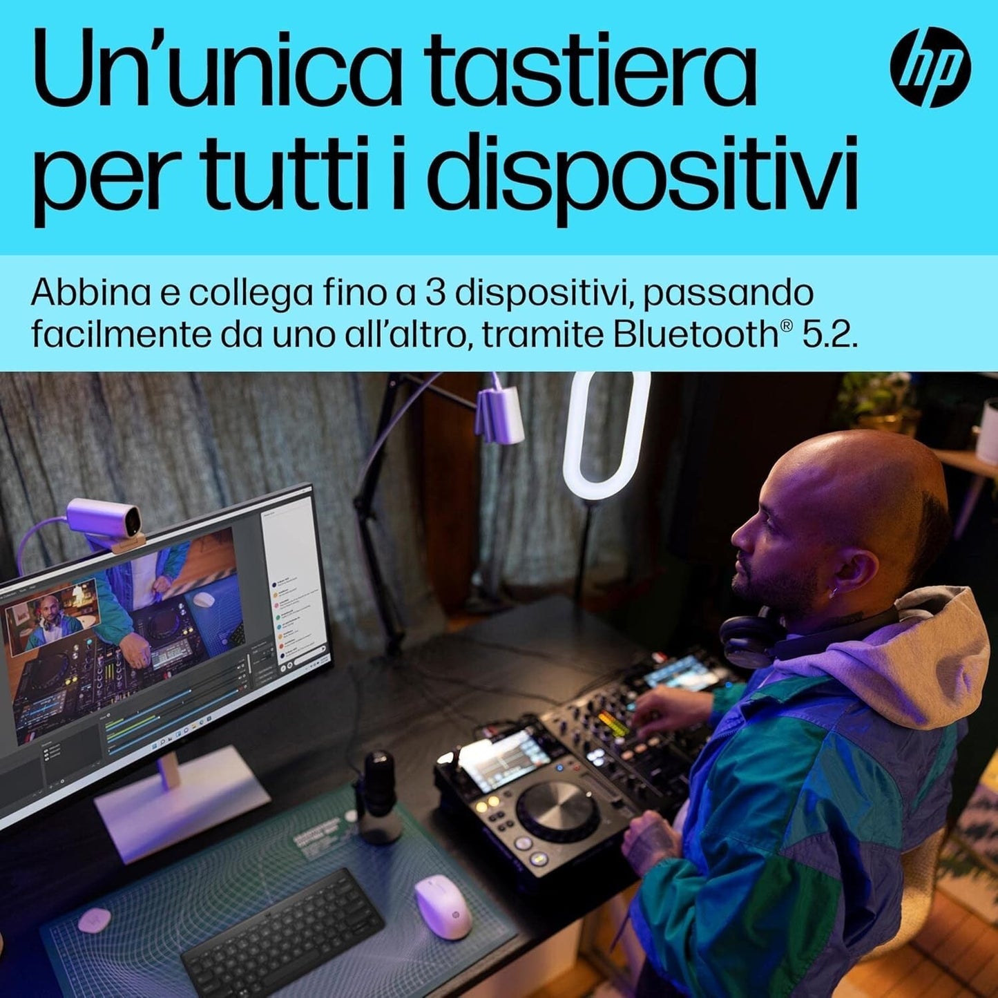 HP 350 Tastiera Wireless e Bluetooth 5.2, Connessione Multi-dispositivo, Qwerty