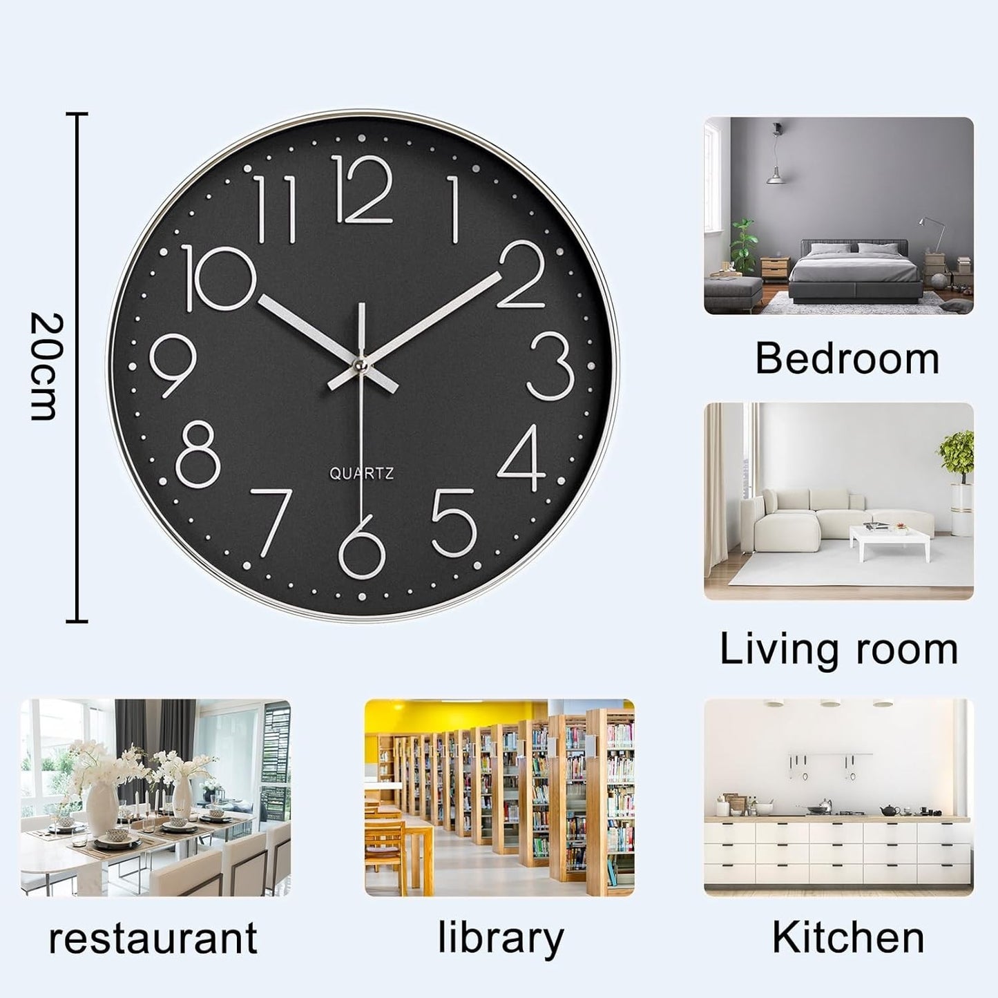 Orologio da parete Nutabevr da 12 pollici, nero, silenzioso, moderno, 30 cm