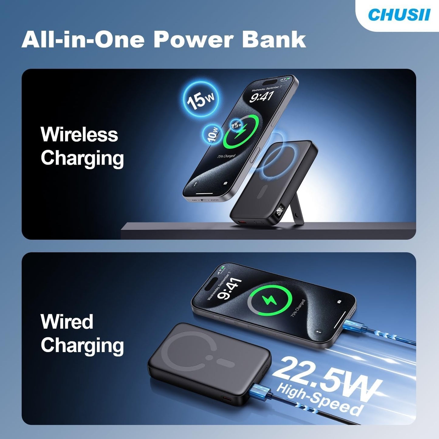 Caricabatterie Power bank portatile magnetico wireless 12000 mAh ricarica rapida