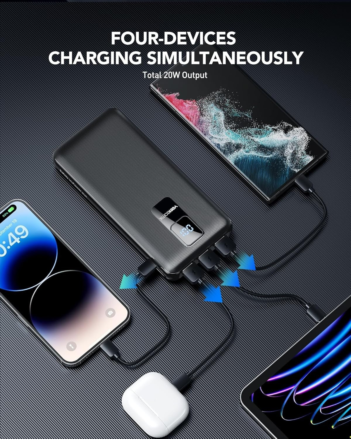 Power Bank 30000mAh VEEKTOMX USB C Ricarica rapida display LED 4 uscite 2 ingres