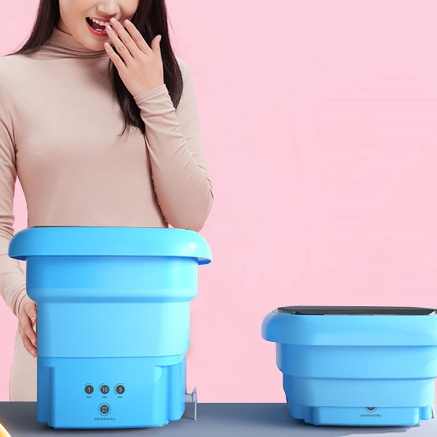 Lavatrice portatile e asciugatrice pieghevole combinata con luce blu e cestello