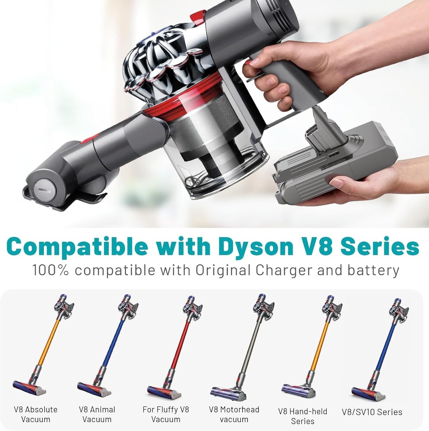 Batteria di ricambio V8 per Dyson agli ioni di litio da 6000 mAh  21,6 V