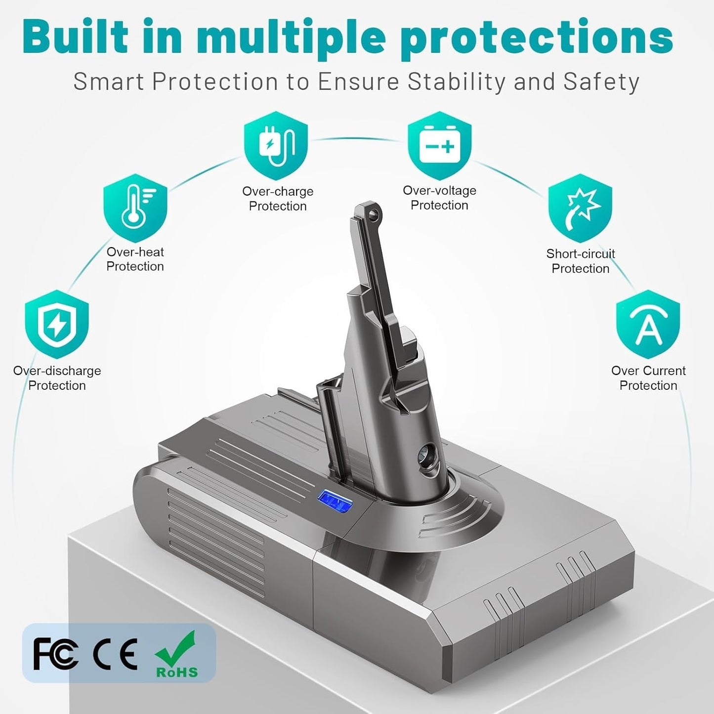 Batteria di ricambio V8 per Dyson agli ioni di litio da 6000 mAh  21,6 V
