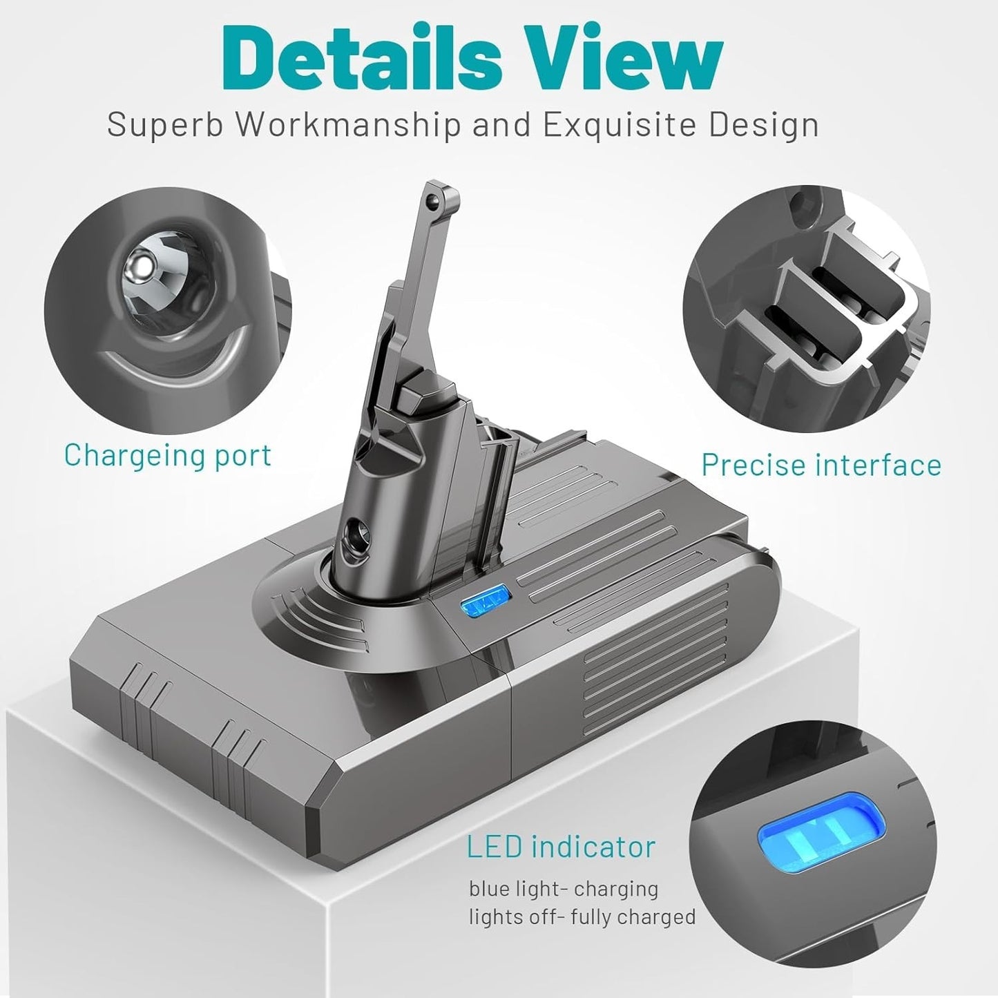 Batteria di ricambio V8 per Dyson agli ioni di litio da 6000 mAh  21,6 V