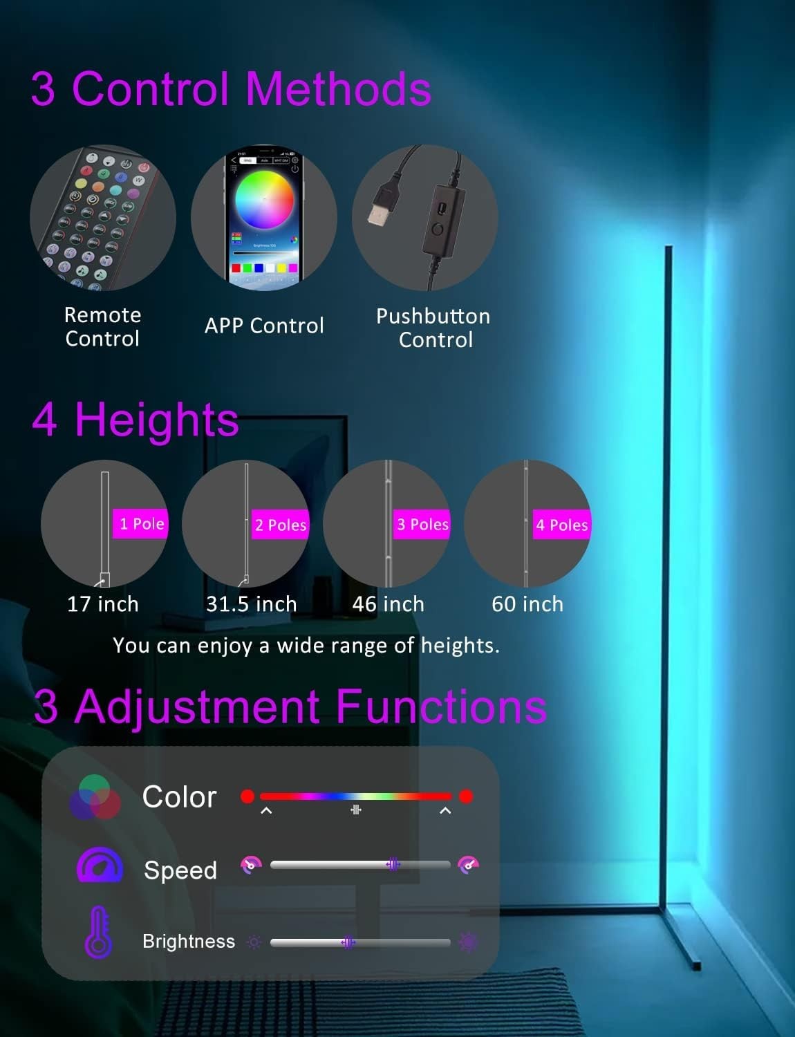 Lampada da Terra LED, 153cm Piantana RGB Dimmerabile, 20 Milioni di Colori Music