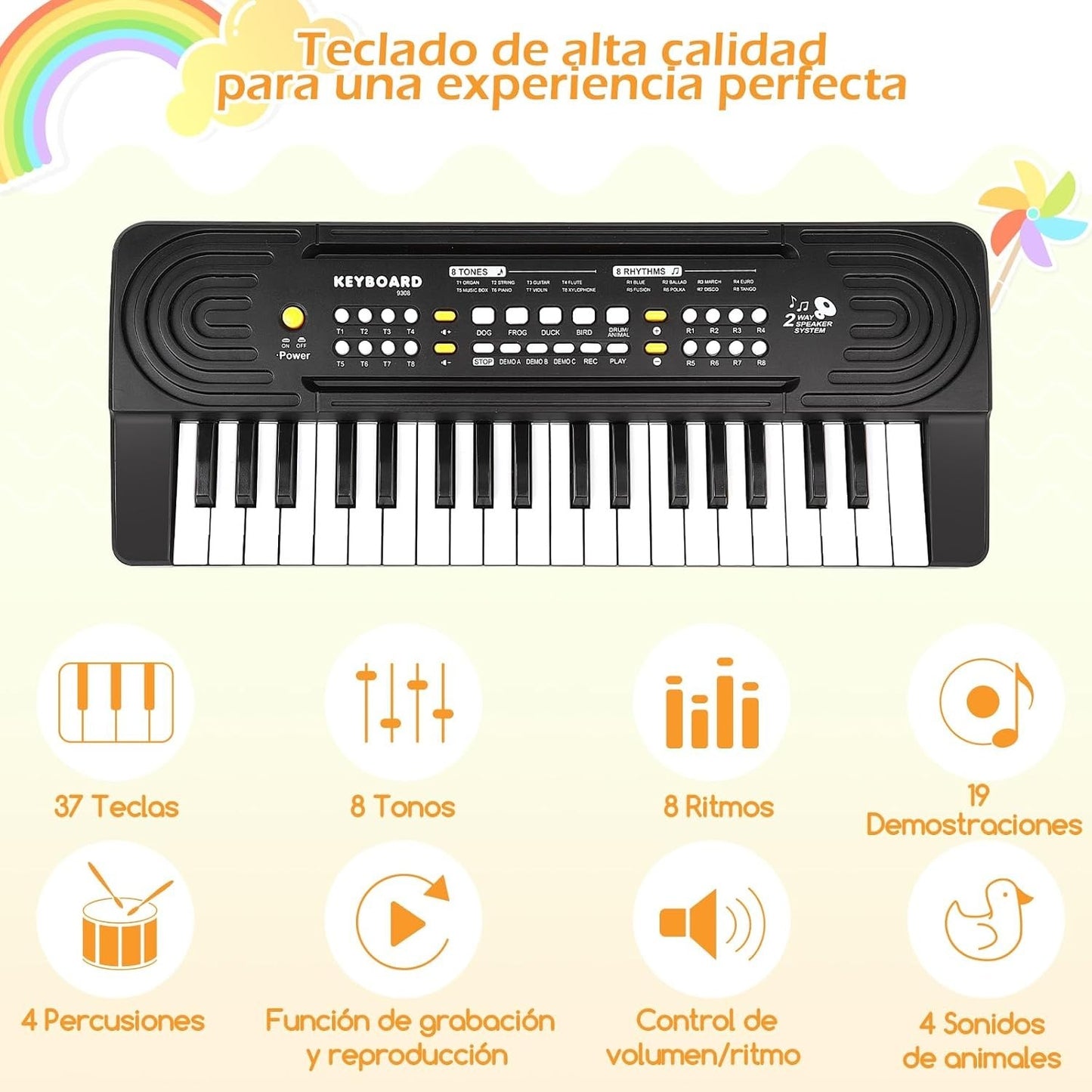 Pianola Bambini per Scuola Multifunzione Tastiera Musicale 37 Tasti con Microfon