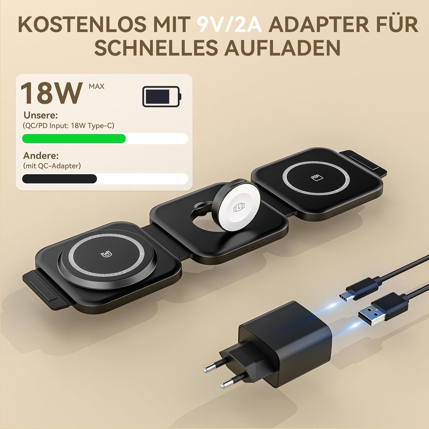 Caricabatterie wireless pieghevole 3 in 1 wireless magnetico per prodotti Apple