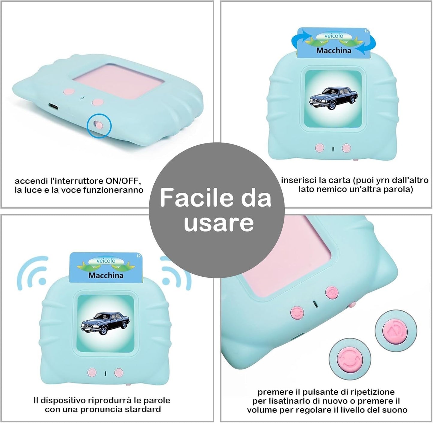 Schede didattiche parlanti  giocattoli per bambini da 1 a 12 anni 224 parole