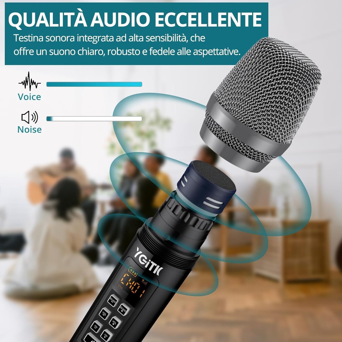 Microfono wireless UHF YGiTK con ricevitore portatile ricaricabile  per karaoke