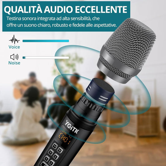 Microfono wireless UHF YGiTK con ricevitore portatile ricaricabile  per karaoke