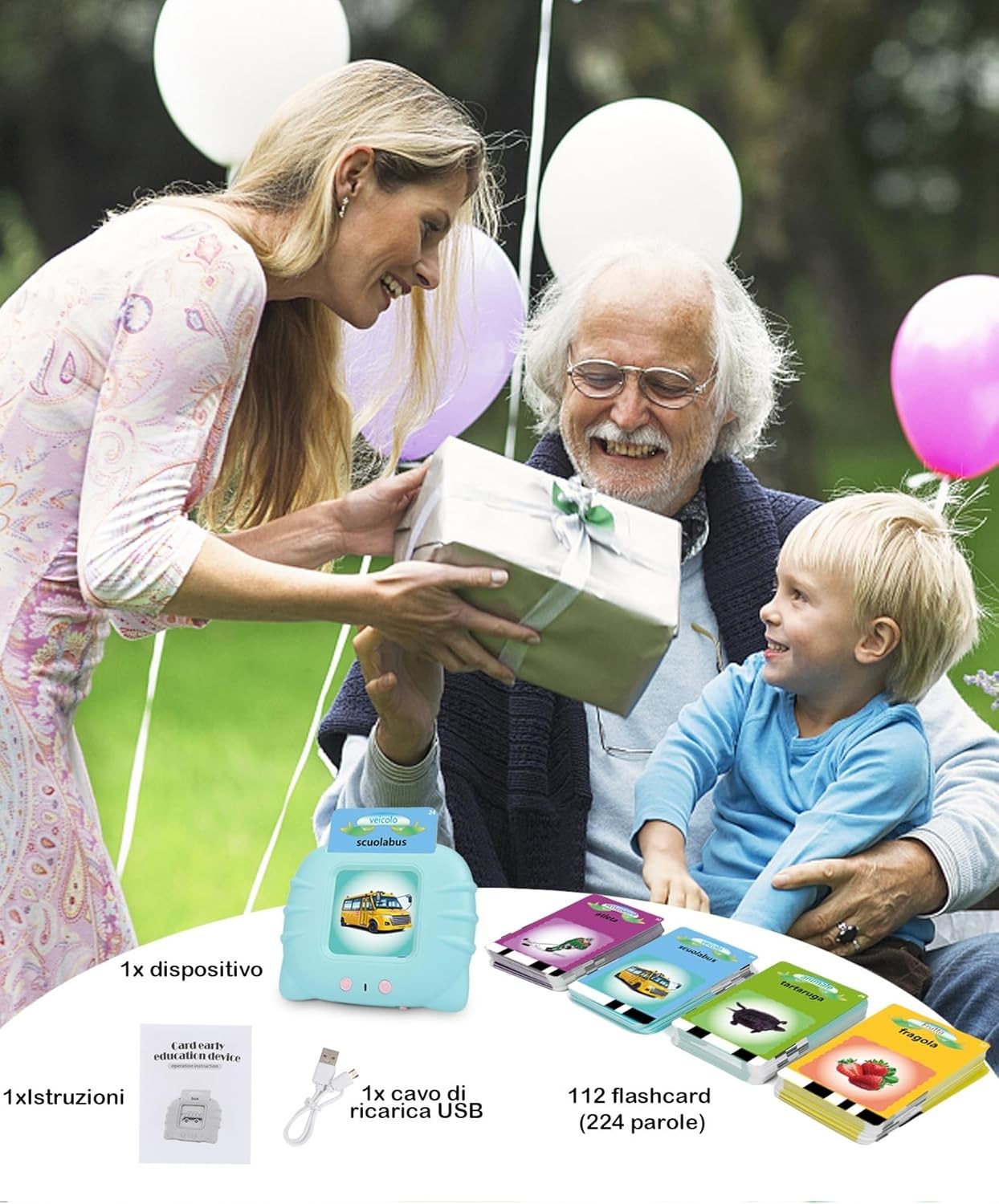 Schede didattiche parlanti  giocattoli per bambini da 1 a 12 anni 224 parole