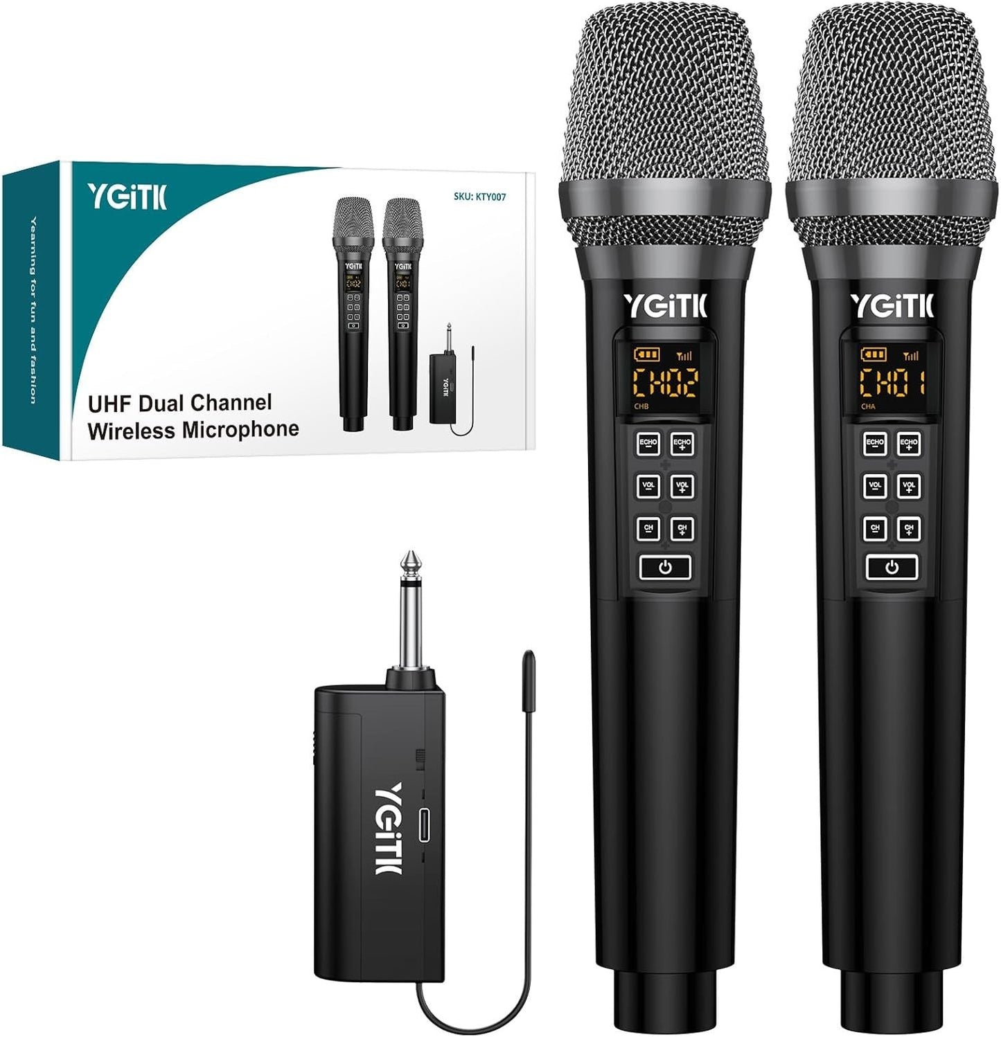Microfono wireless UHF YGiTK con ricevitore portatile ricaricabile  per karaoke