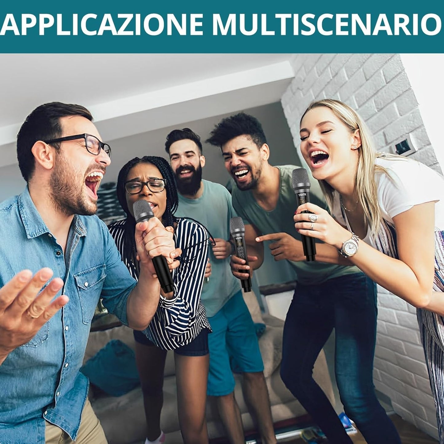 Microfono wireless UHF YGiTK con ricevitore portatile ricaricabile  per karaoke