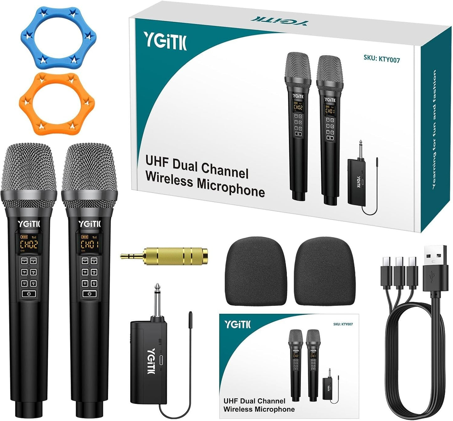 Microfono wireless UHF YGiTK con ricevitore portatile ricaricabile  per karaoke