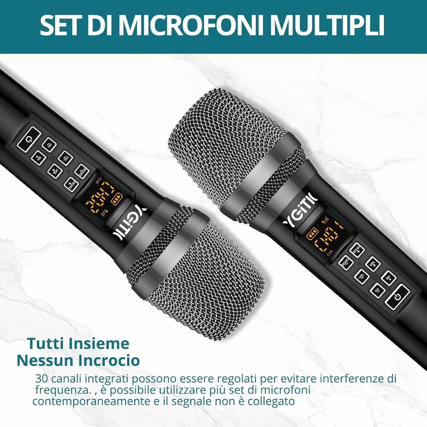 Microfono wireless UHF YGiTK con ricevitore portatile ricaricabile  per karaoke
