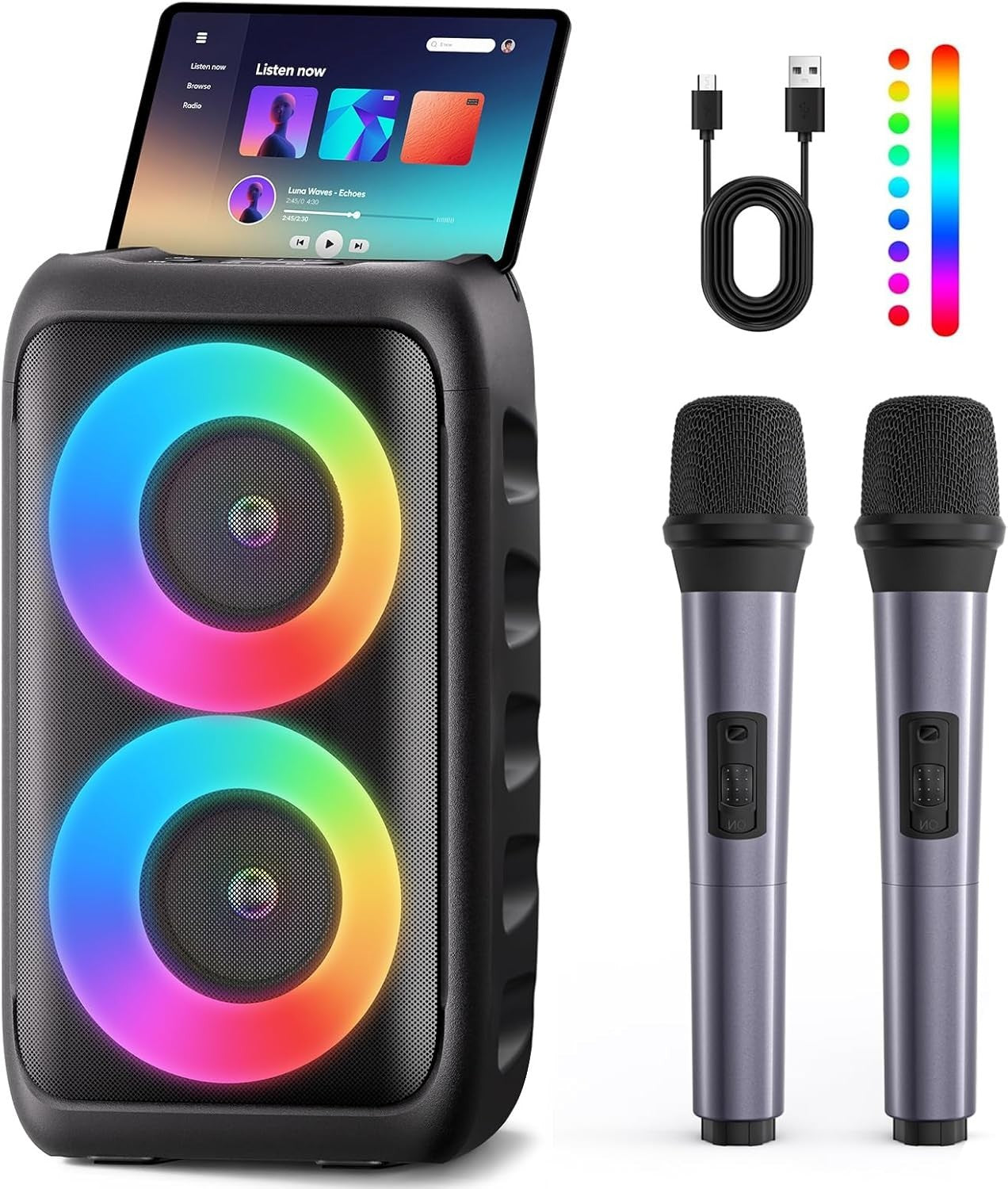 Karaoke Altoparlante Bluetooth Portatile 2 Microfoni Wireless Sistema PA TWS/TF/
