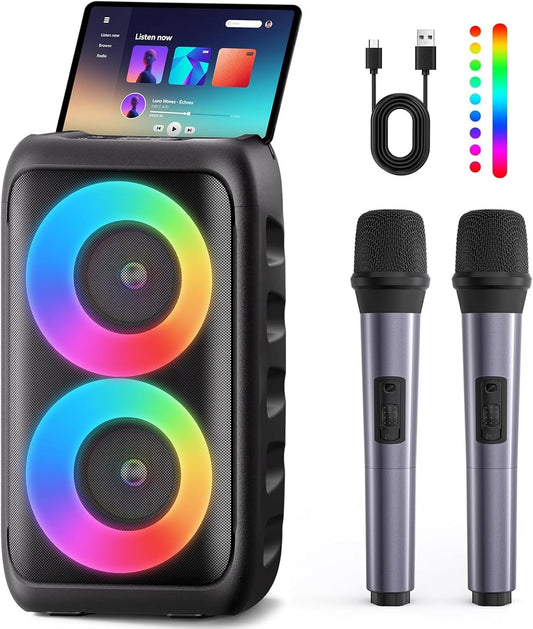 Karaoke Altoparlante Bluetooth Portatile 2 Microfoni Wireless Sistema PA TWS/TF/