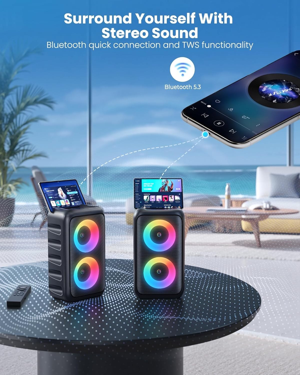 Karaoke Altoparlante Bluetooth Portatile 2 Microfoni Wireless Sistema PA TWS/TF/