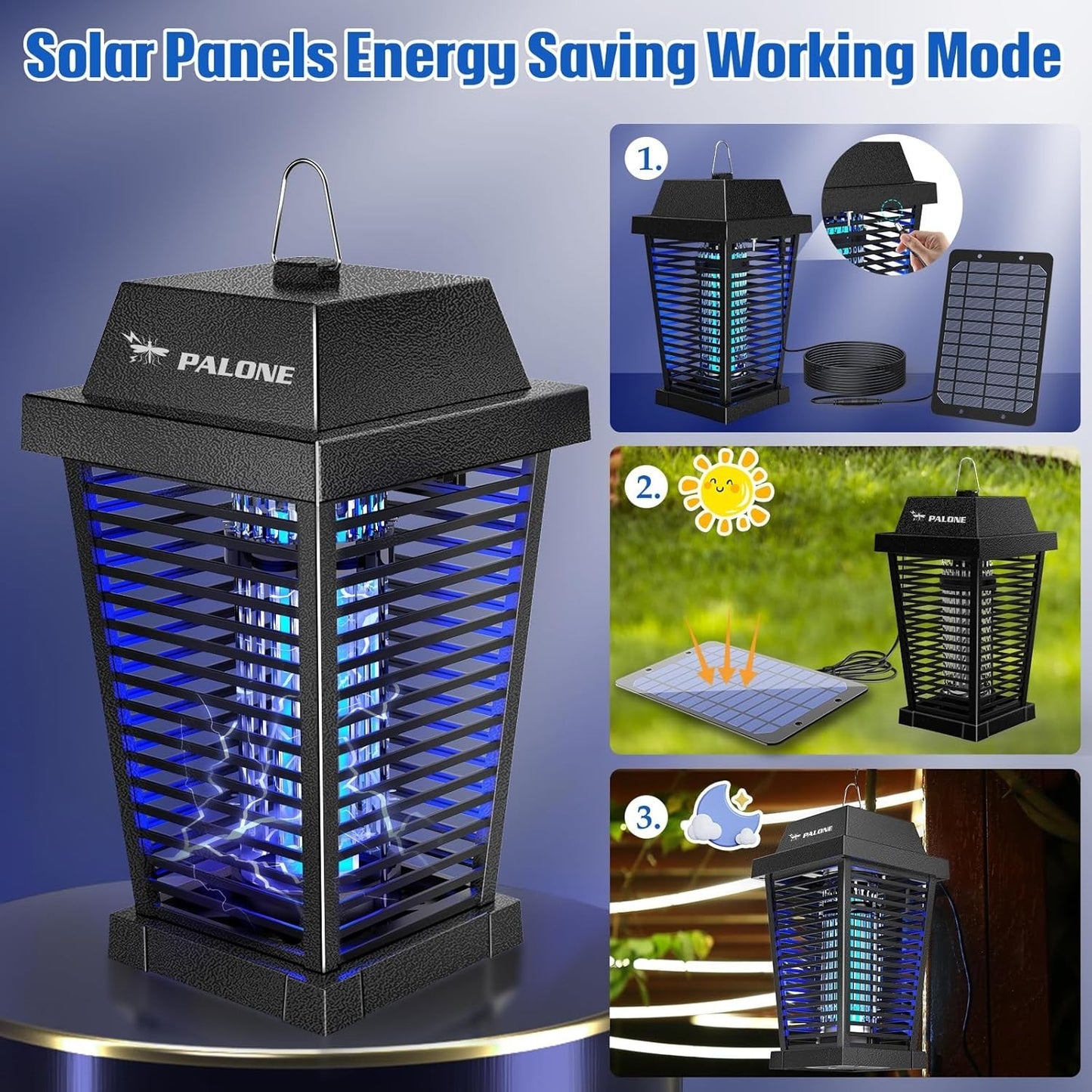 Zapper solare per insetti 4500V elettrico per zanzare mosche e moscerini PALONE