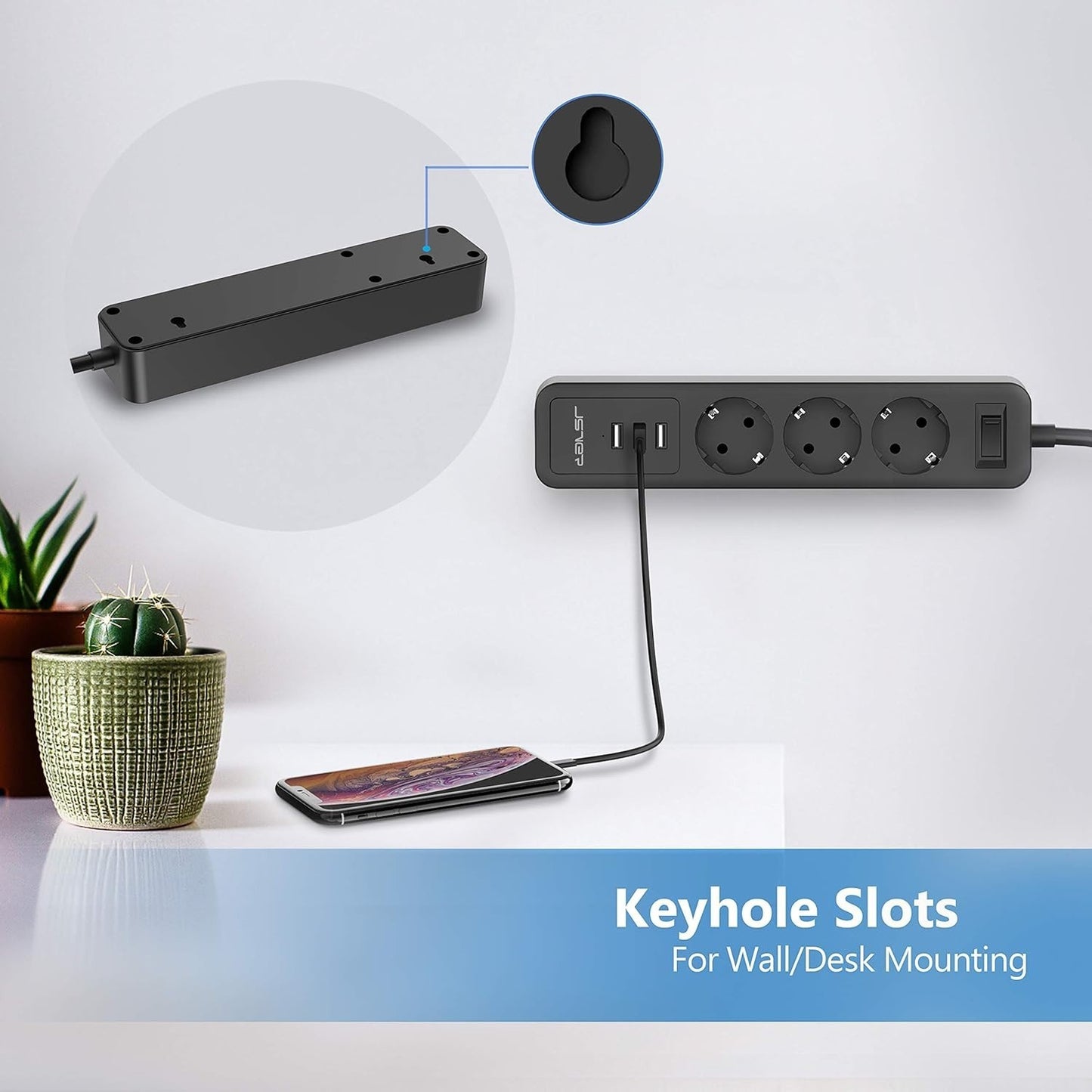 Ciabatta multipresa USB JSVER 3 prese con 3 prese USB 3 prese (due spine)