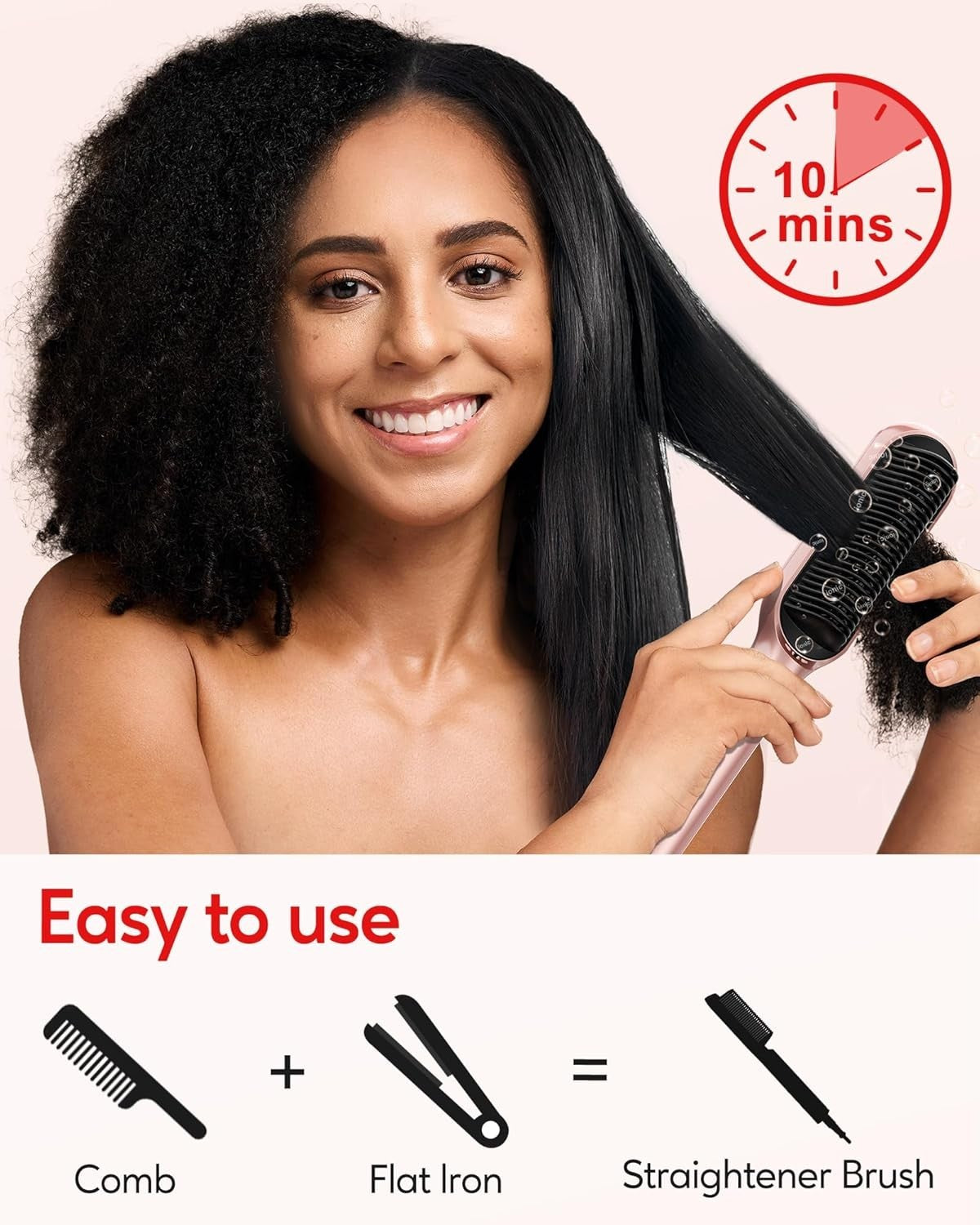 Spazzola Lisciante per Capelli Oro Rosa Pettine Lisciante Ionico Terviiix