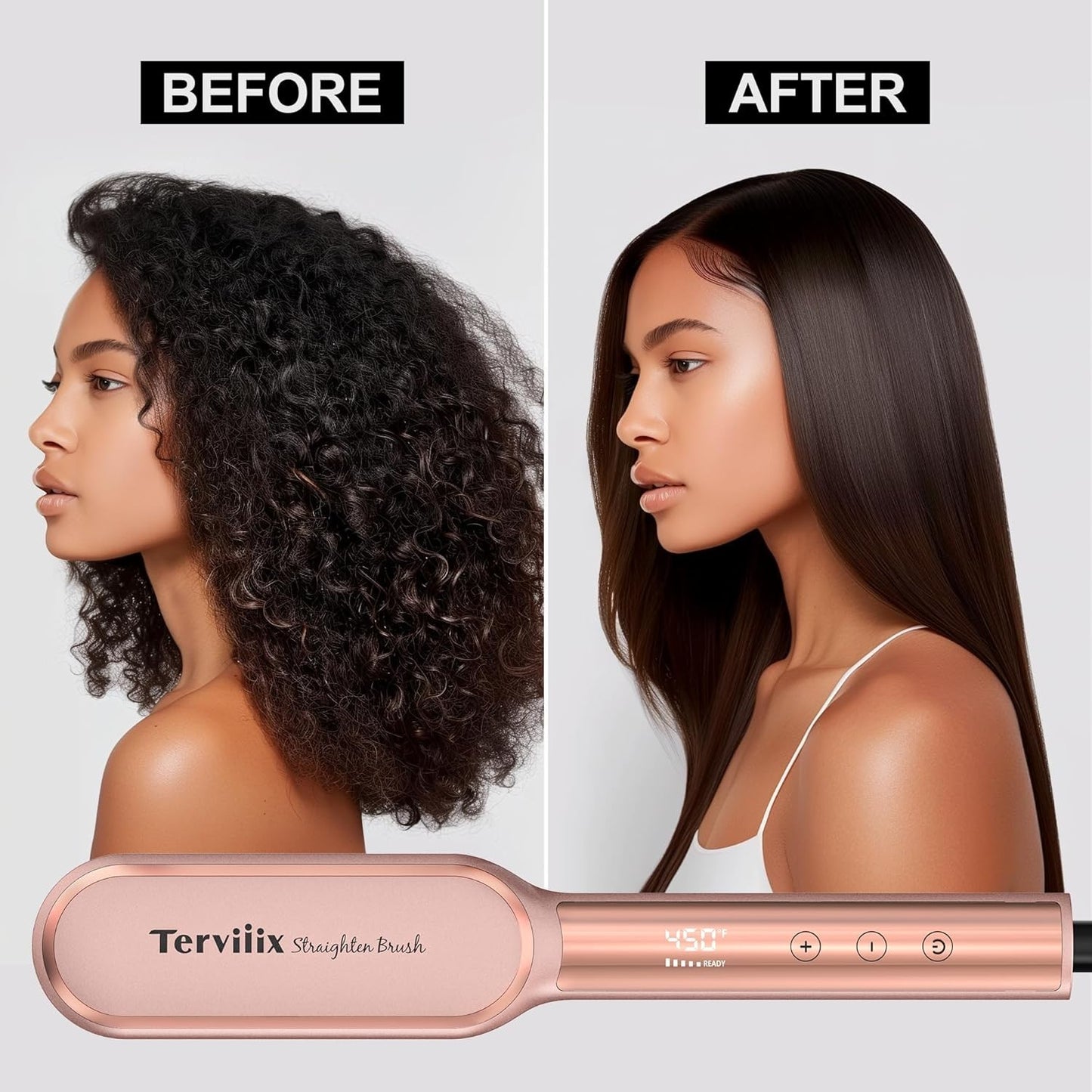 Spazzola Lisciante per Capelli Oro Rosa Pettine Lisciante Ionico Terviiix