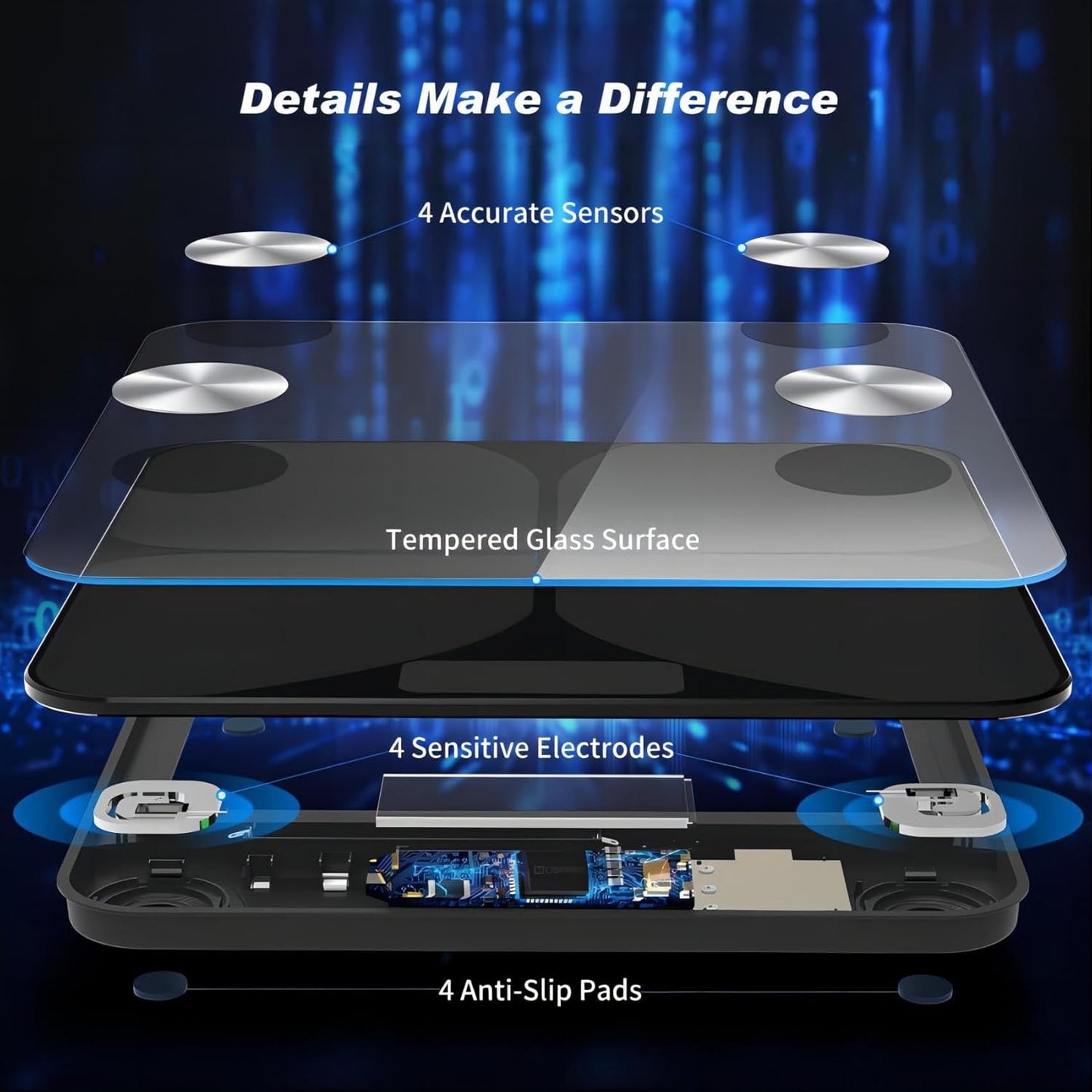 Bilance corporee Bluetooth per grasso corporeo BMI peso acqua e massa muscolare
