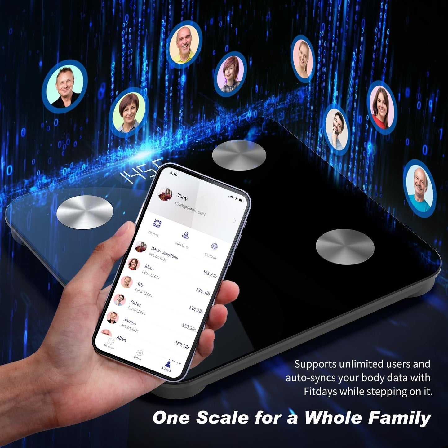 Bilance corporee Bluetooth per grasso corporeo BMI peso acqua e massa muscolare