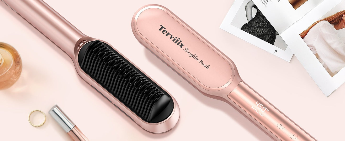 Spazzola Lisciante per Capelli Oro Rosa Pettine Lisciante Ionico Terviiix