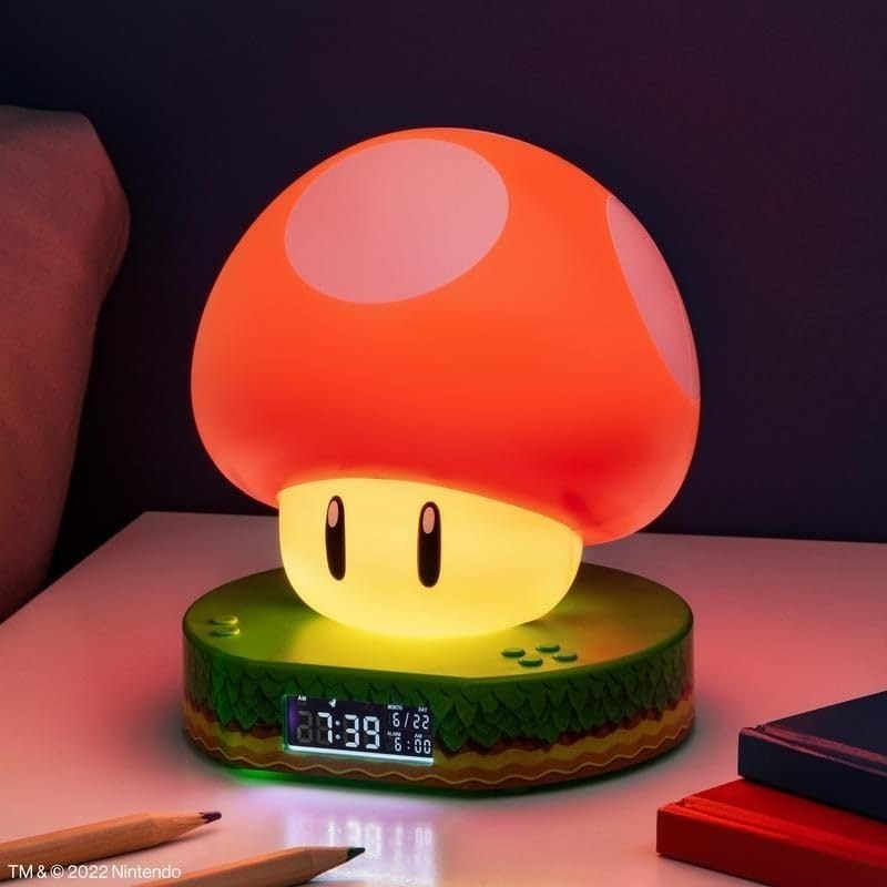 Sveglia digitale a forma di fungo di Super Mario per bambini con suoni Power Up