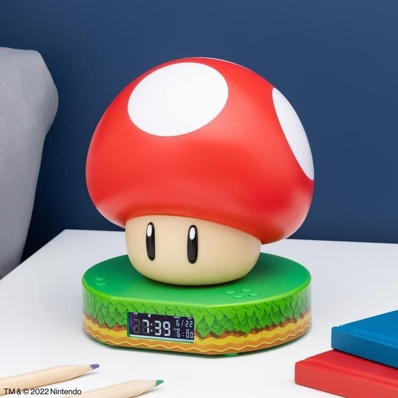 Sveglia digitale a forma di fungo di Super Mario per bambini con suoni Power Up