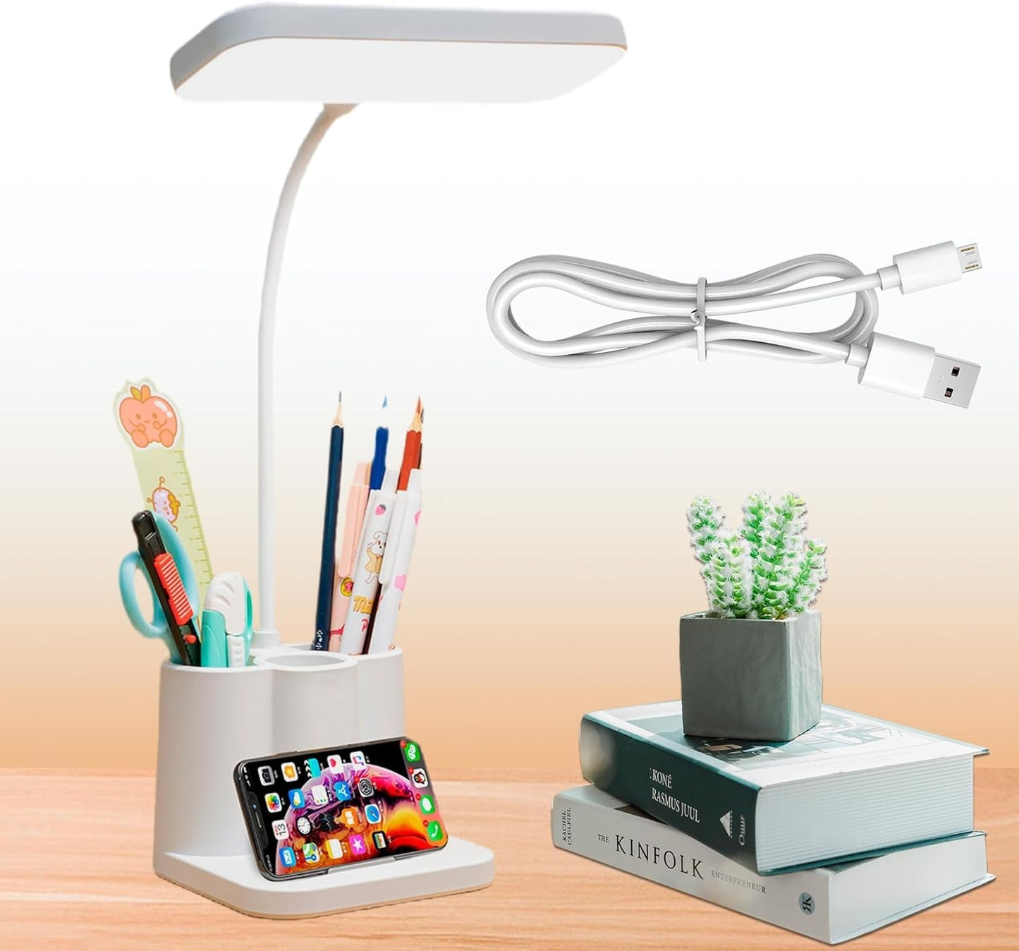 Lampada da scrivania tavolo 3 modalità a LED dimmerabile portapenne ricaricabile