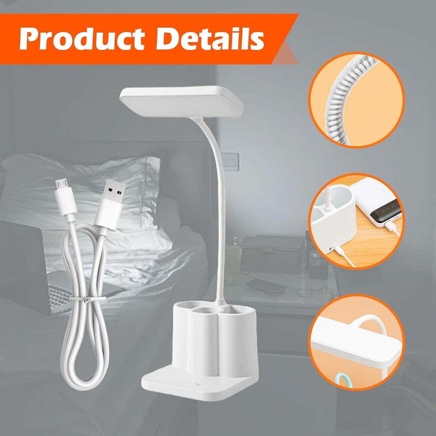 Lampada da scrivania tavolo 3 modalità a LED dimmerabile portapenne ricaricabile