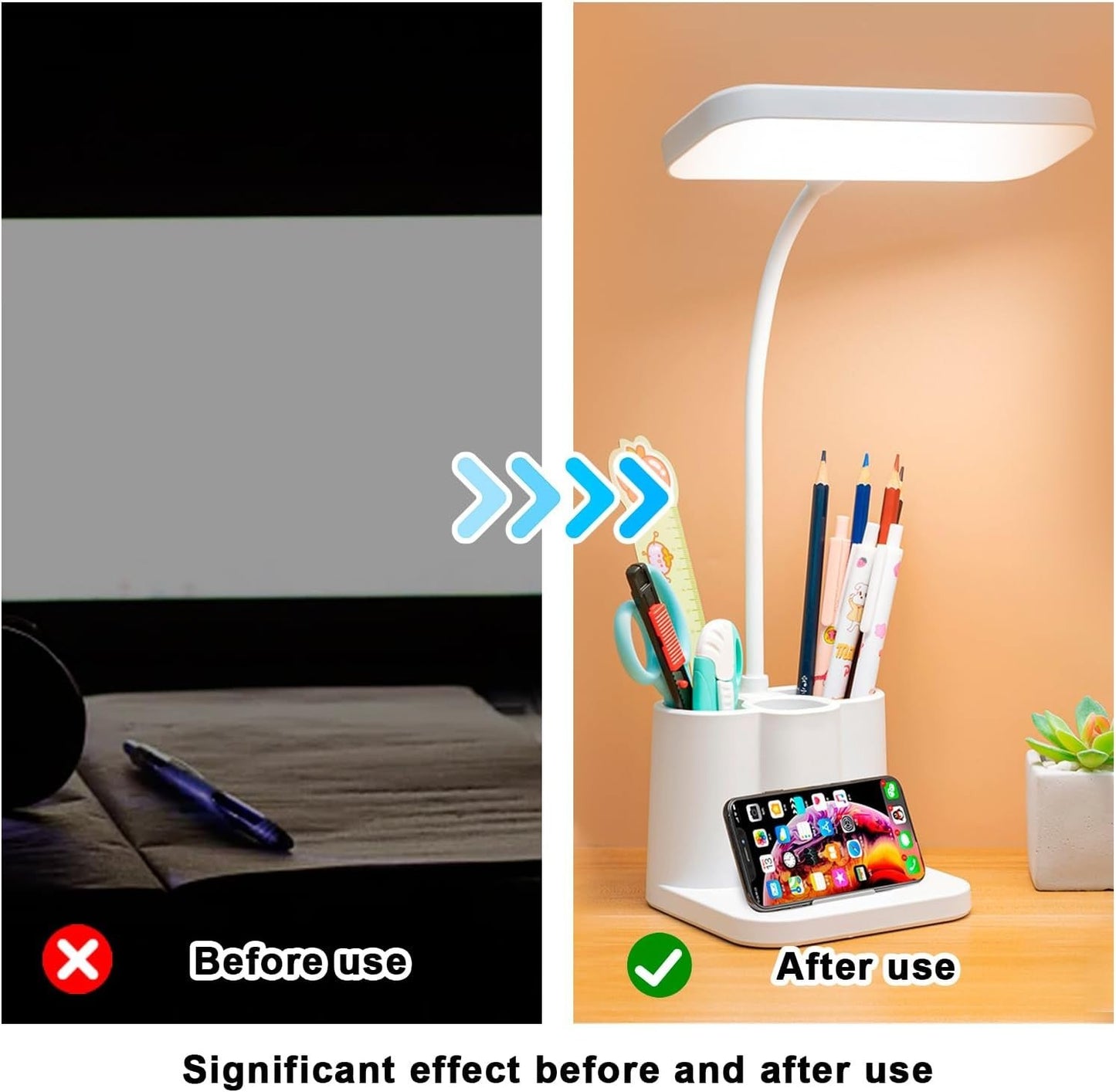 Lampada da scrivania tavolo 3 modalità a LED dimmerabile portapenne ricaricabile