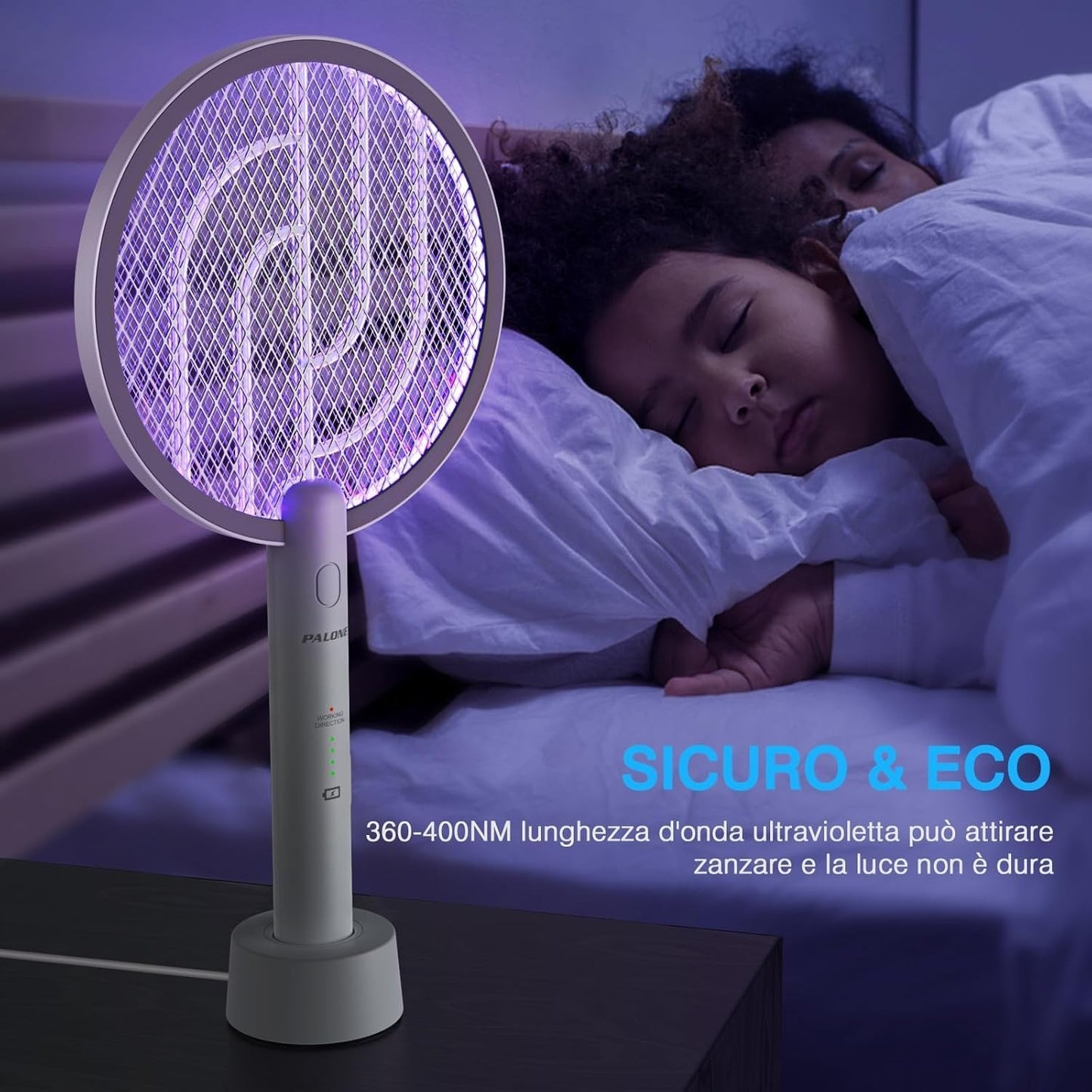Racchetta antizanzare elettrica con LED ricaricabile tramite USB PALONE