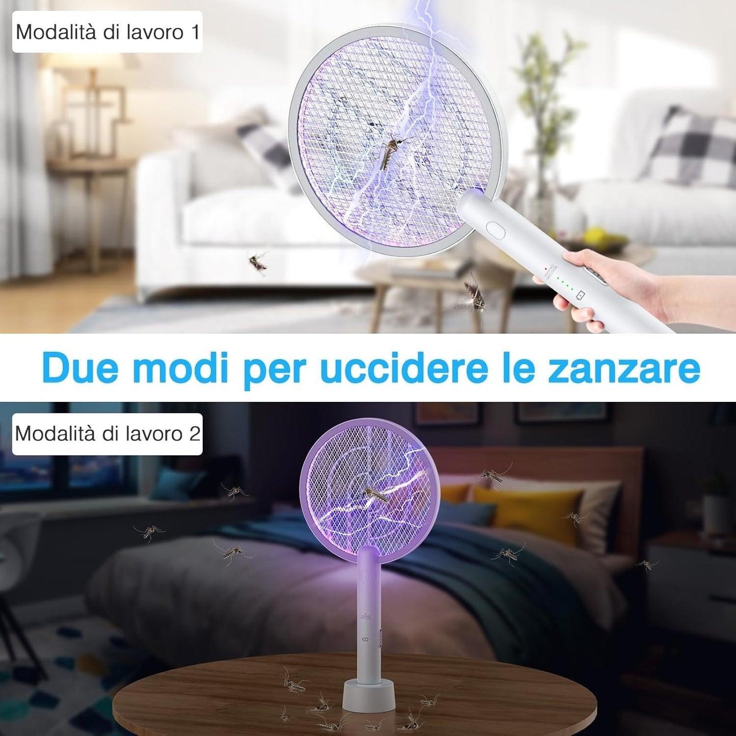 Racchetta antizanzare elettrica con LED ricaricabile tramite USB PALONE