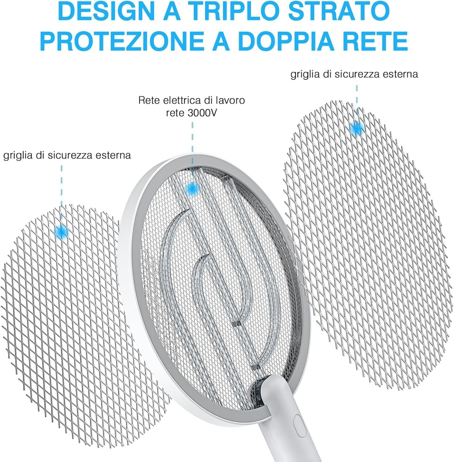 Racchetta antizanzare elettrica con LED ricaricabile tramite USB PALONE