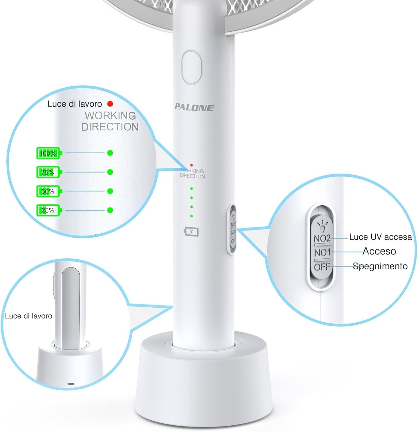Racchetta antizanzare elettrica con LED ricaricabile tramite USB PALONE