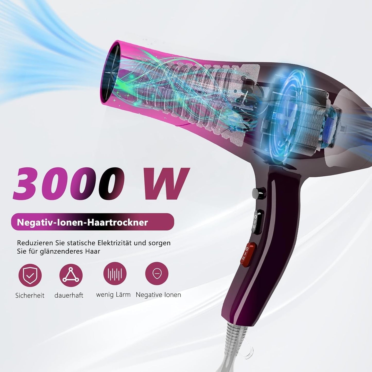 Asciugacapelli Jooayou 3000 W diffusore professionale 3 temperature e 2 velocità
