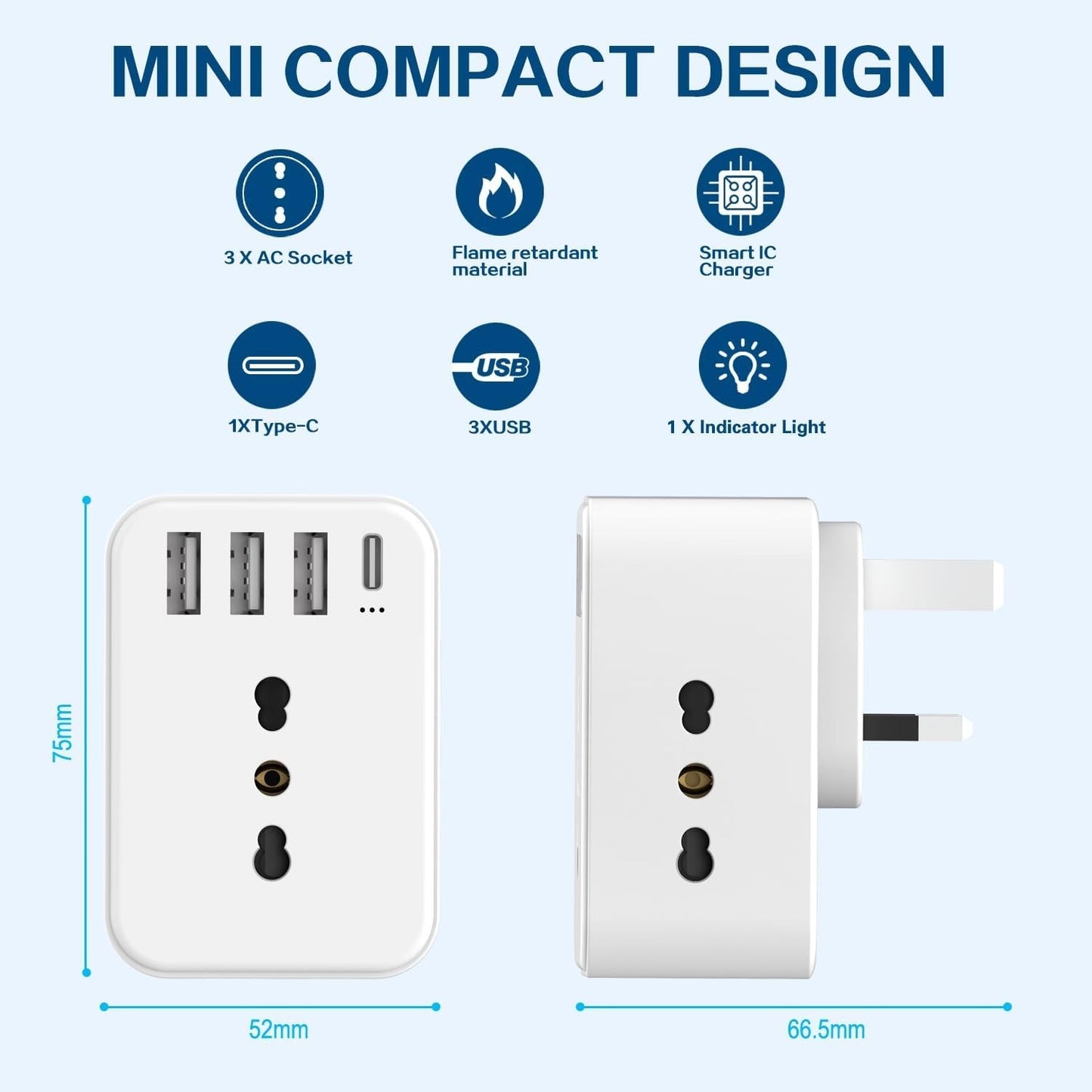 Adattatore Presa Inglese a Spina Italiana Adattatore con 3 Presa Schuko & 4 USB